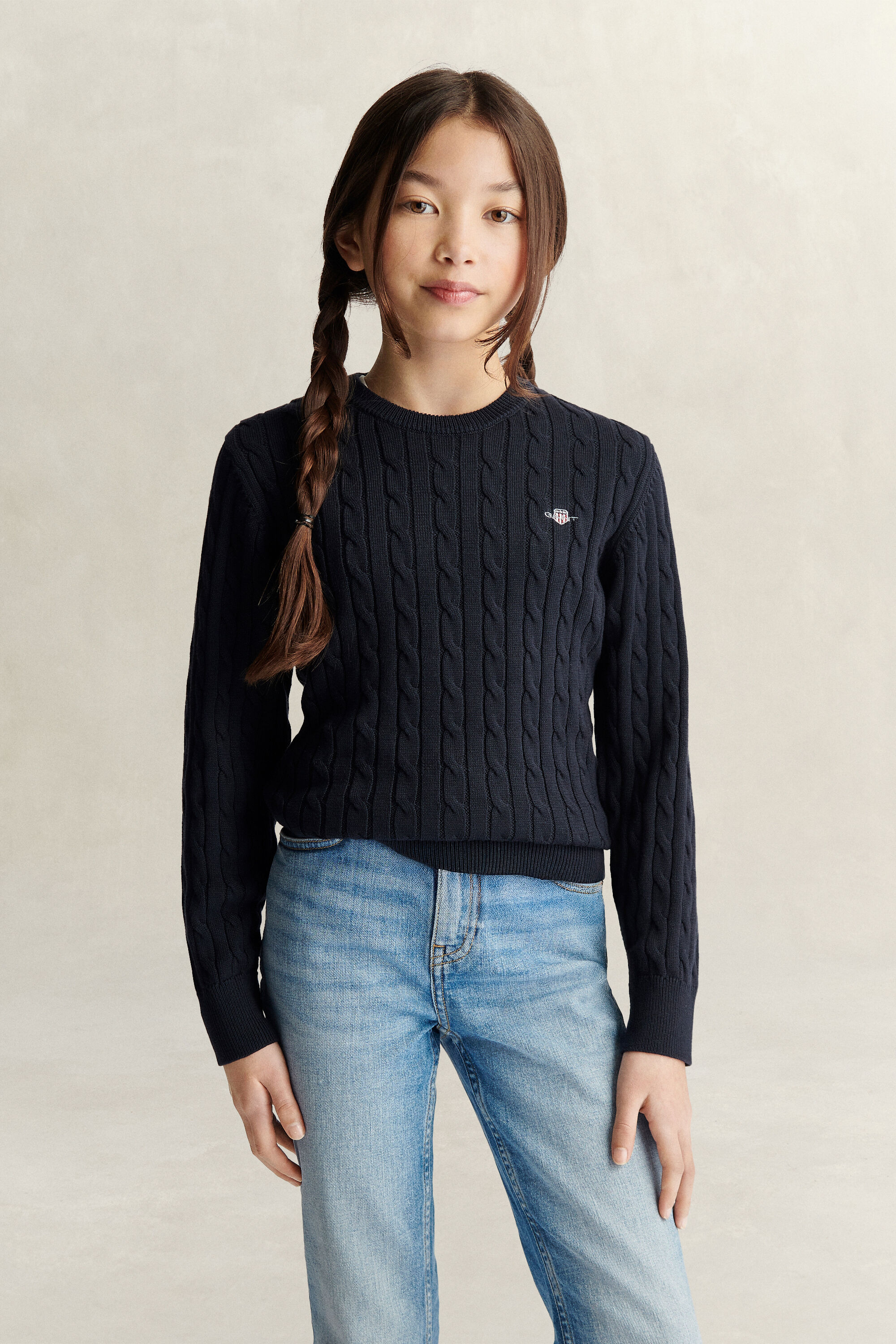 Pull en maille torsadée avec écusson Ado Fille