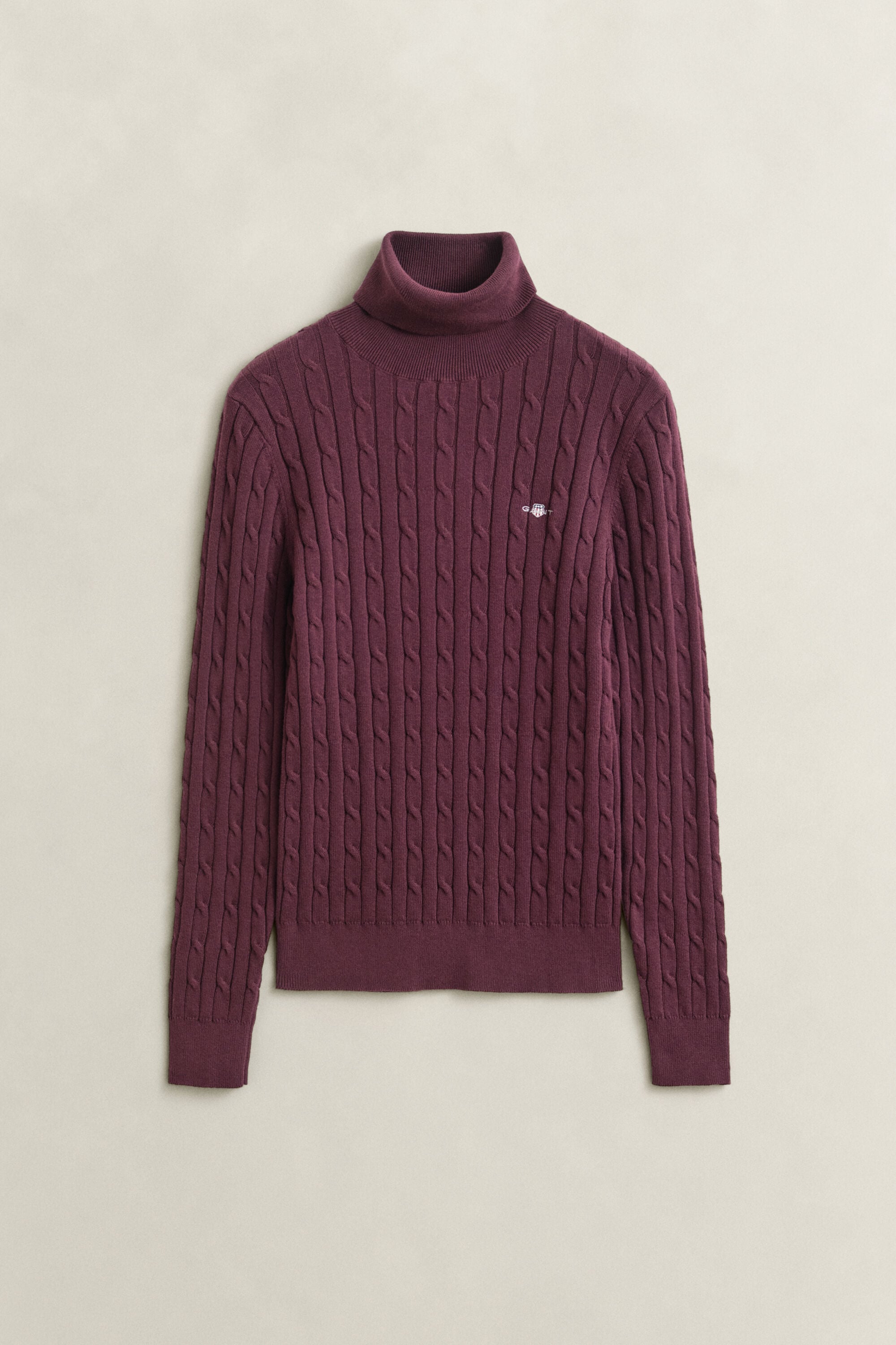Pull col roulé en maille de coton stretch à torsades