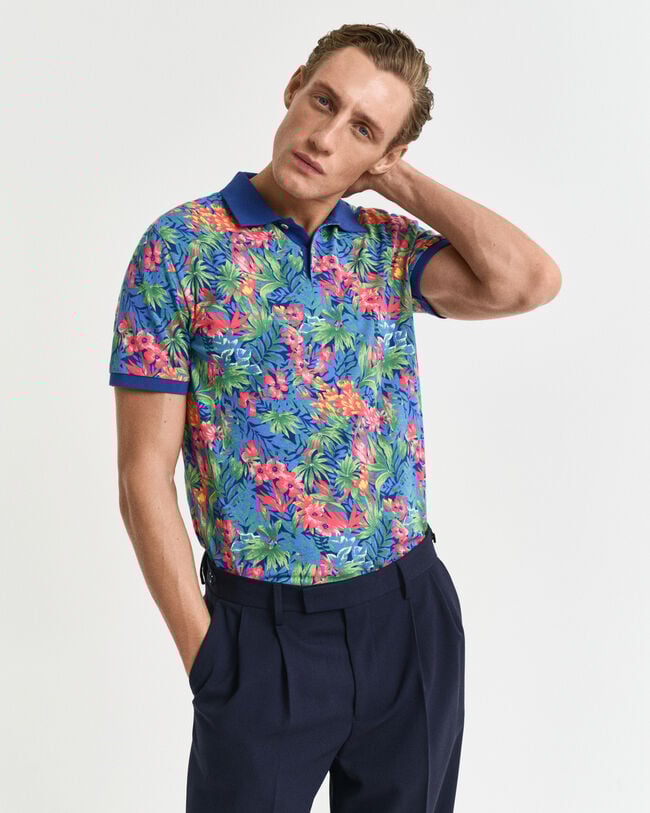 Polo à imprimé tropical multicolore