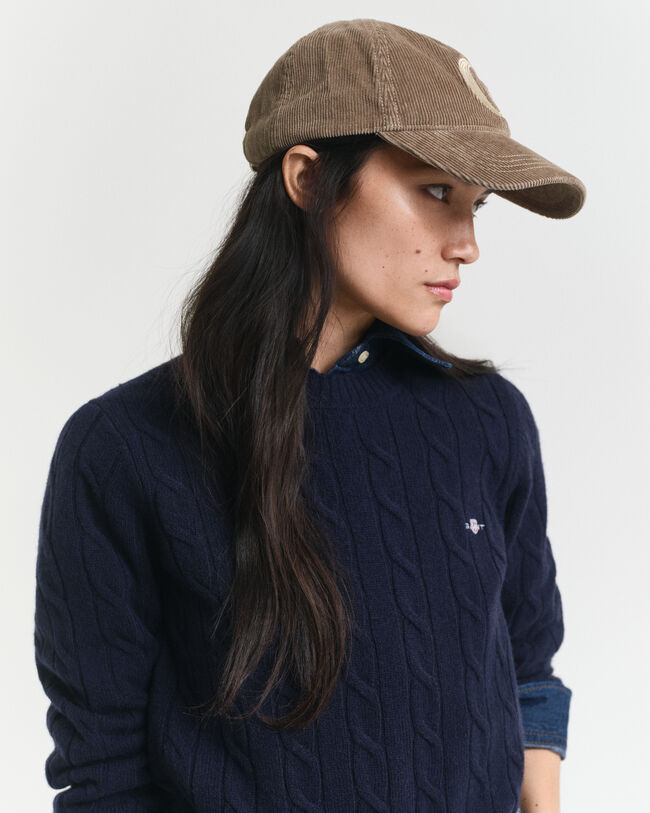 Pull col rond en maille torsadée en laine d'agneau