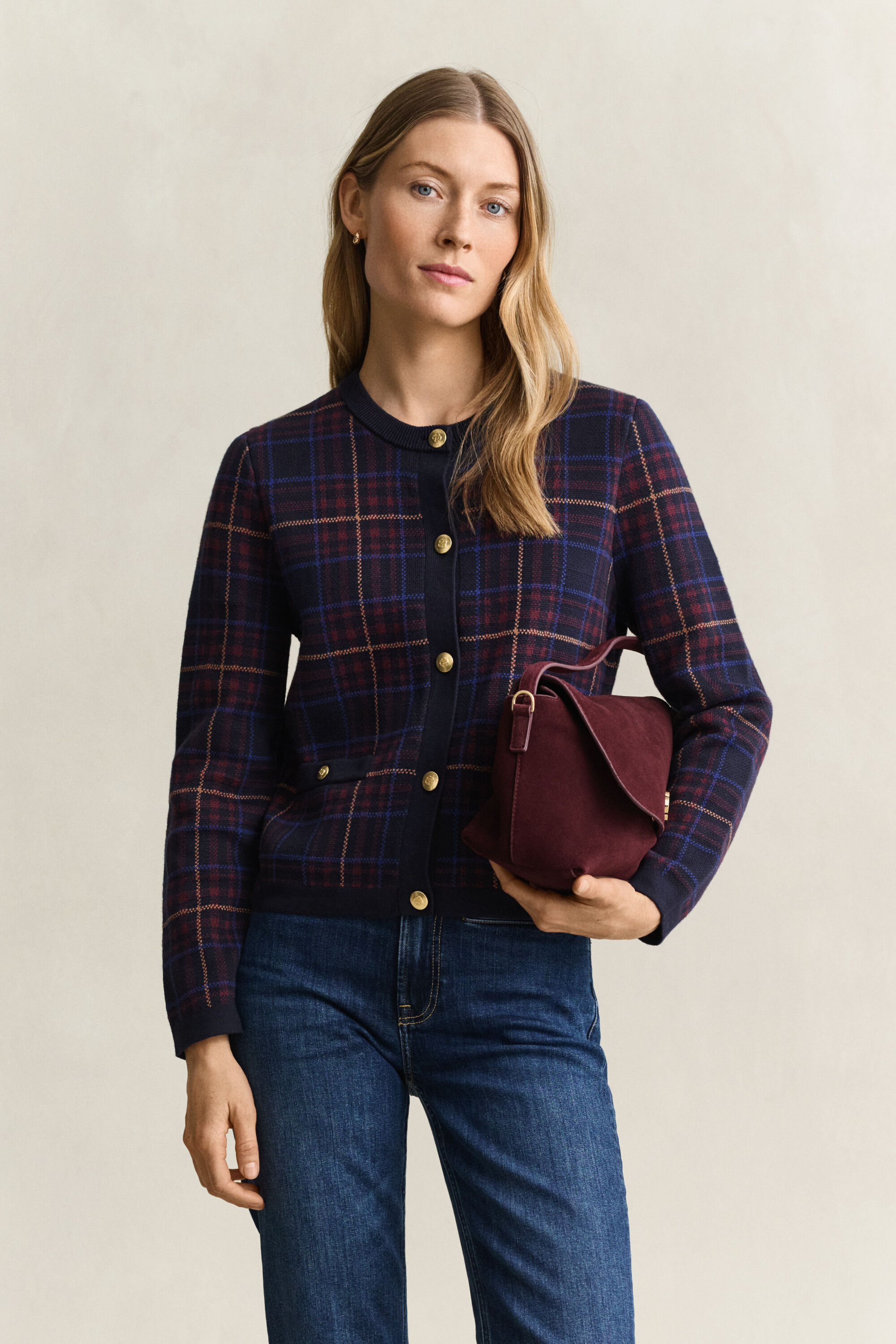 Cardigan en maille à carreaux