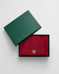 Coffret cadeau bonnet et écharpe en laine avec écusson