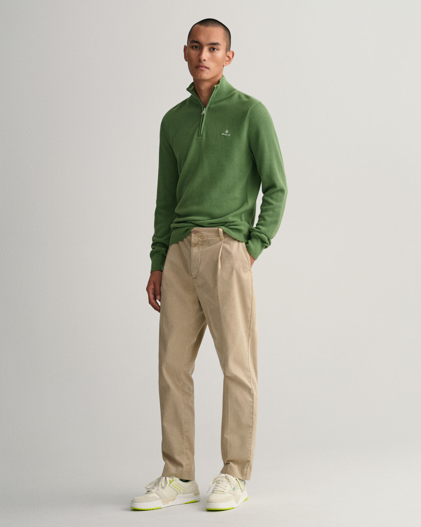 Pull &agrave; demi-zip en coton piqu&eacute;