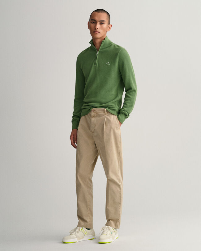 Pull &agrave; demi-zip en coton piqu&eacute;