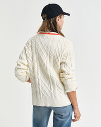 Cardigan &agrave; torsades de couleur contrastante