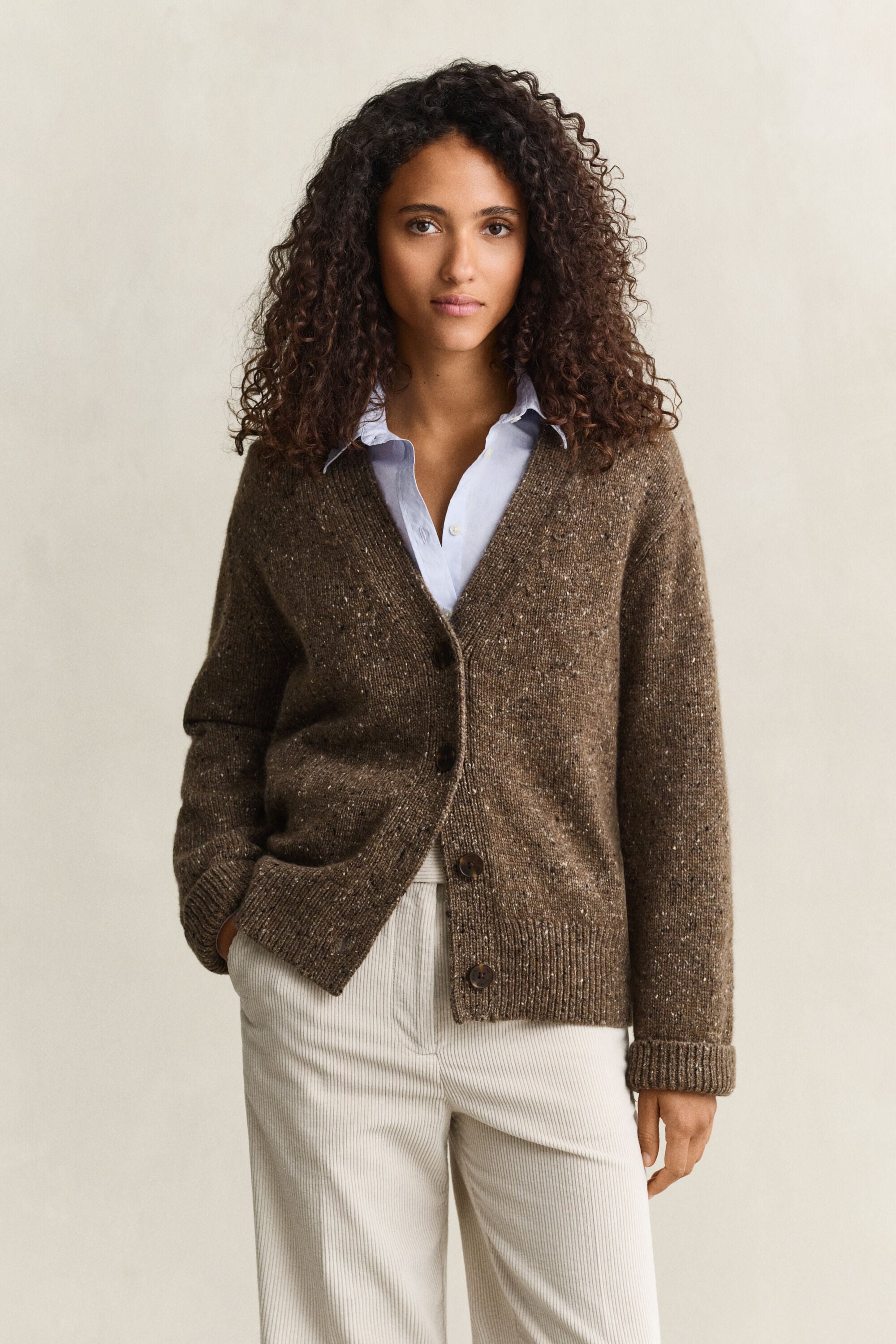 Cardigan en laine mouchetée mélangée