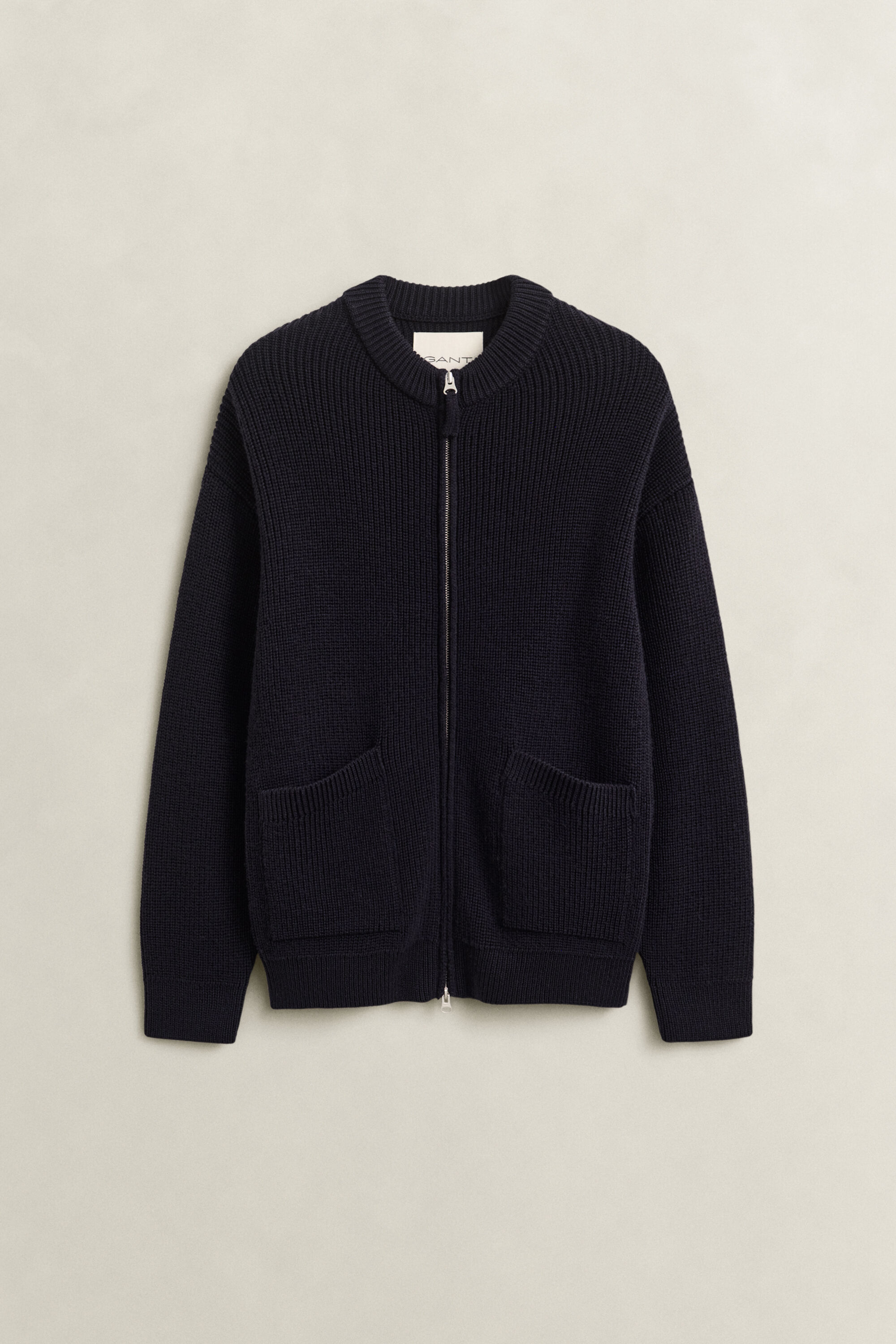 Cardigan zippé en laine côtelée