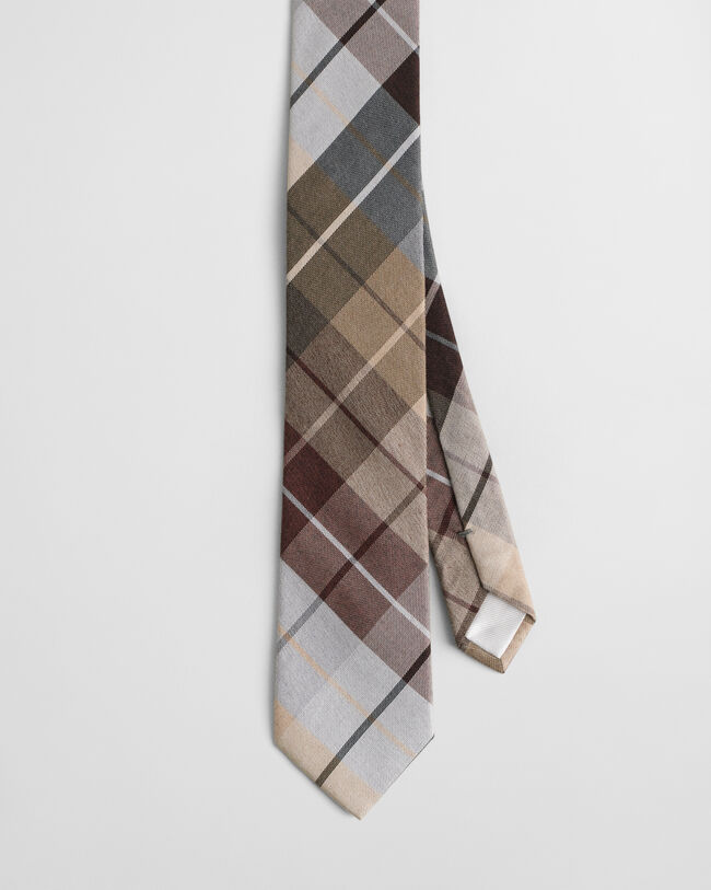 Cravate en coton et soie à carreaux