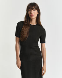 Pull côtelé contrastant à manches courtes