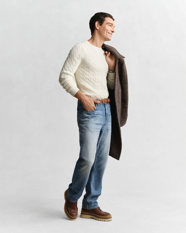 Pull col rond en maille de coton torsadée