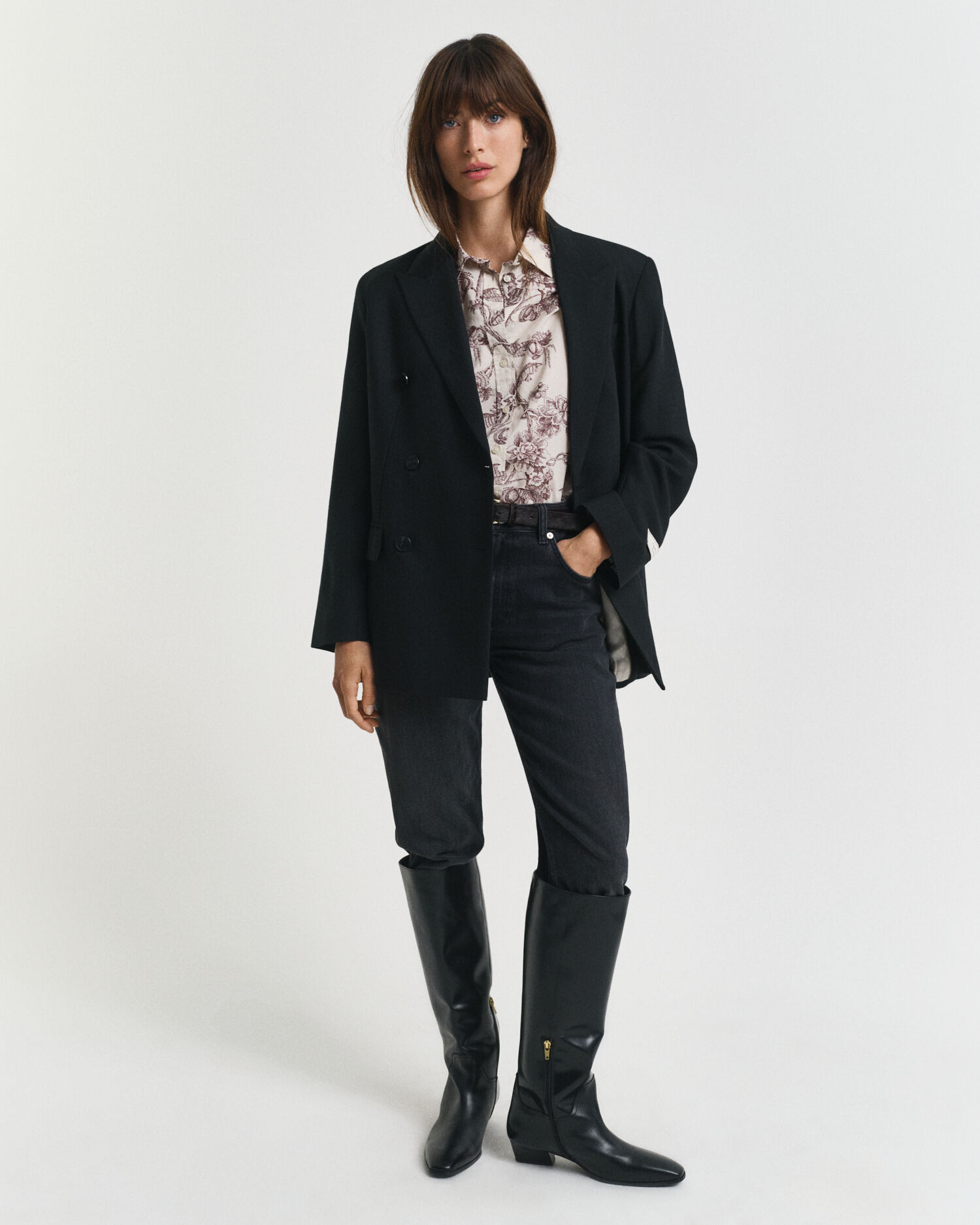 Chemise coupe regular en voile de coton à imprimé arbres