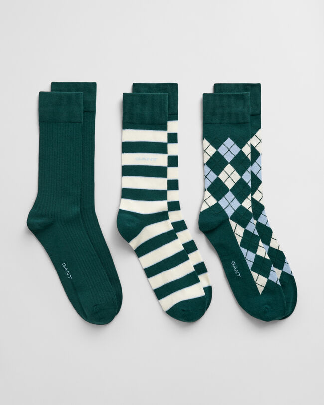Lot de 3&nbsp;paires de chaussettes &agrave; motif argyle et &agrave; rayures