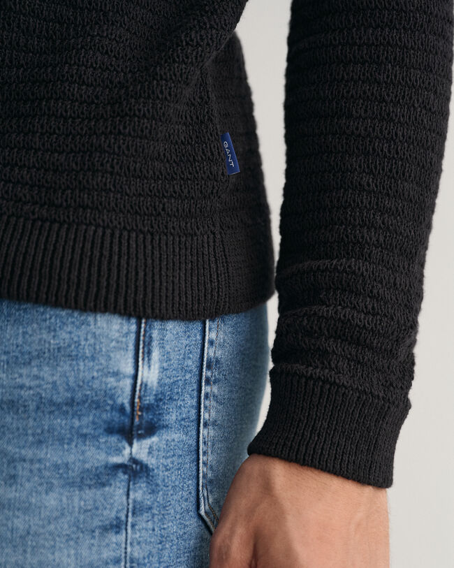 Pull ras du cou en coton et lin Textured