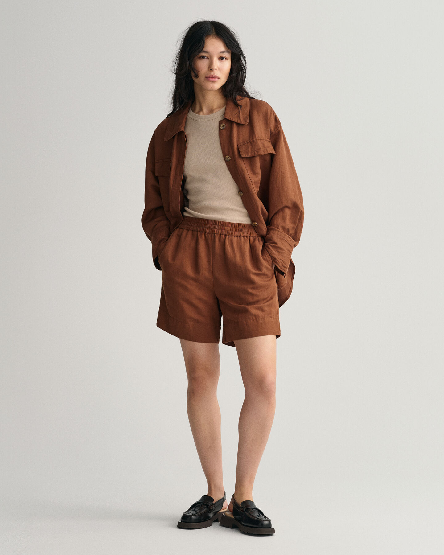 Short &agrave; enfiler en lin et viscose