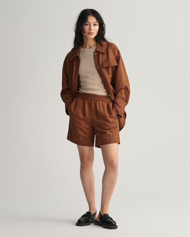 Short &agrave; enfiler en lin et viscose