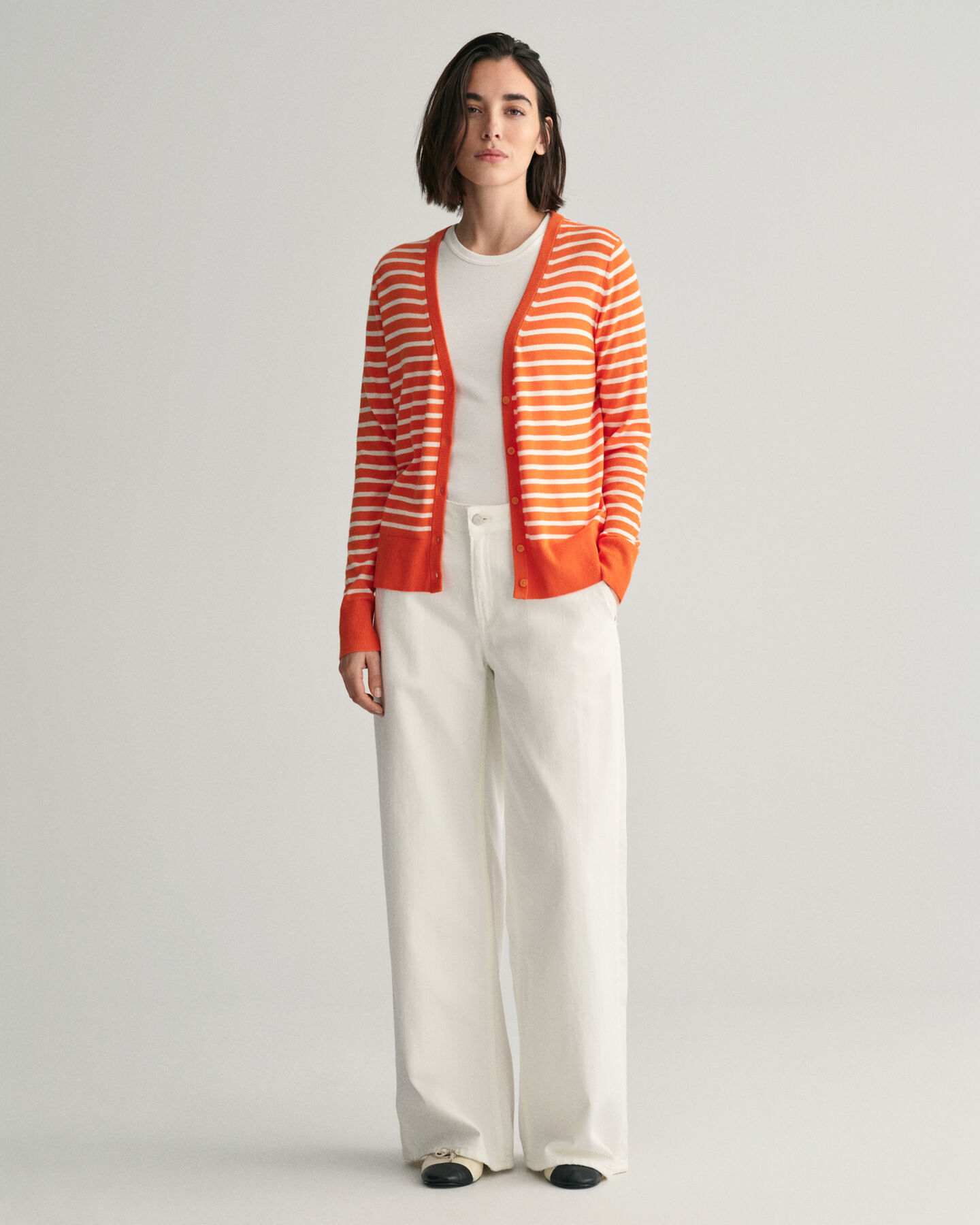 Cardigan en maille fine &agrave; rayures