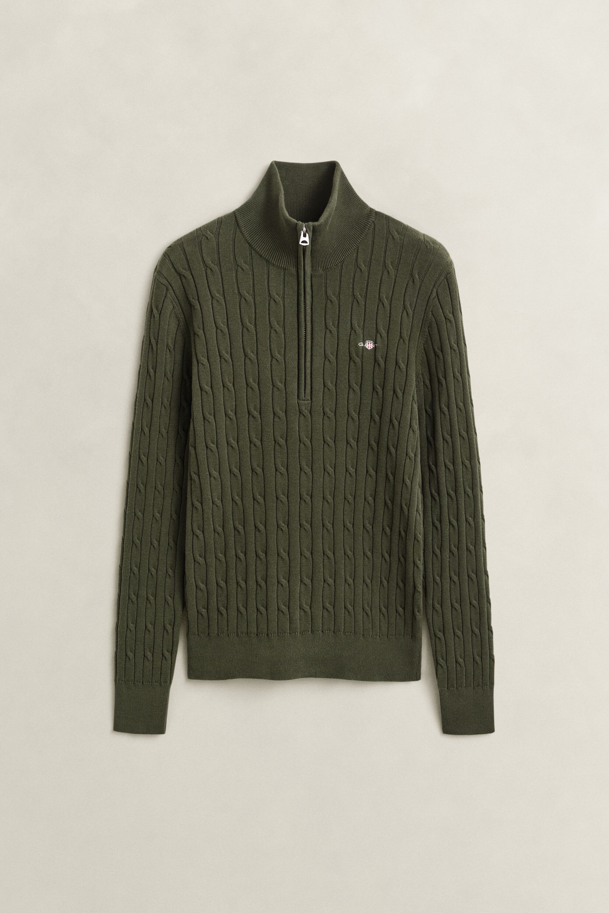 Pull à demi-zip en maille torsadée extensible