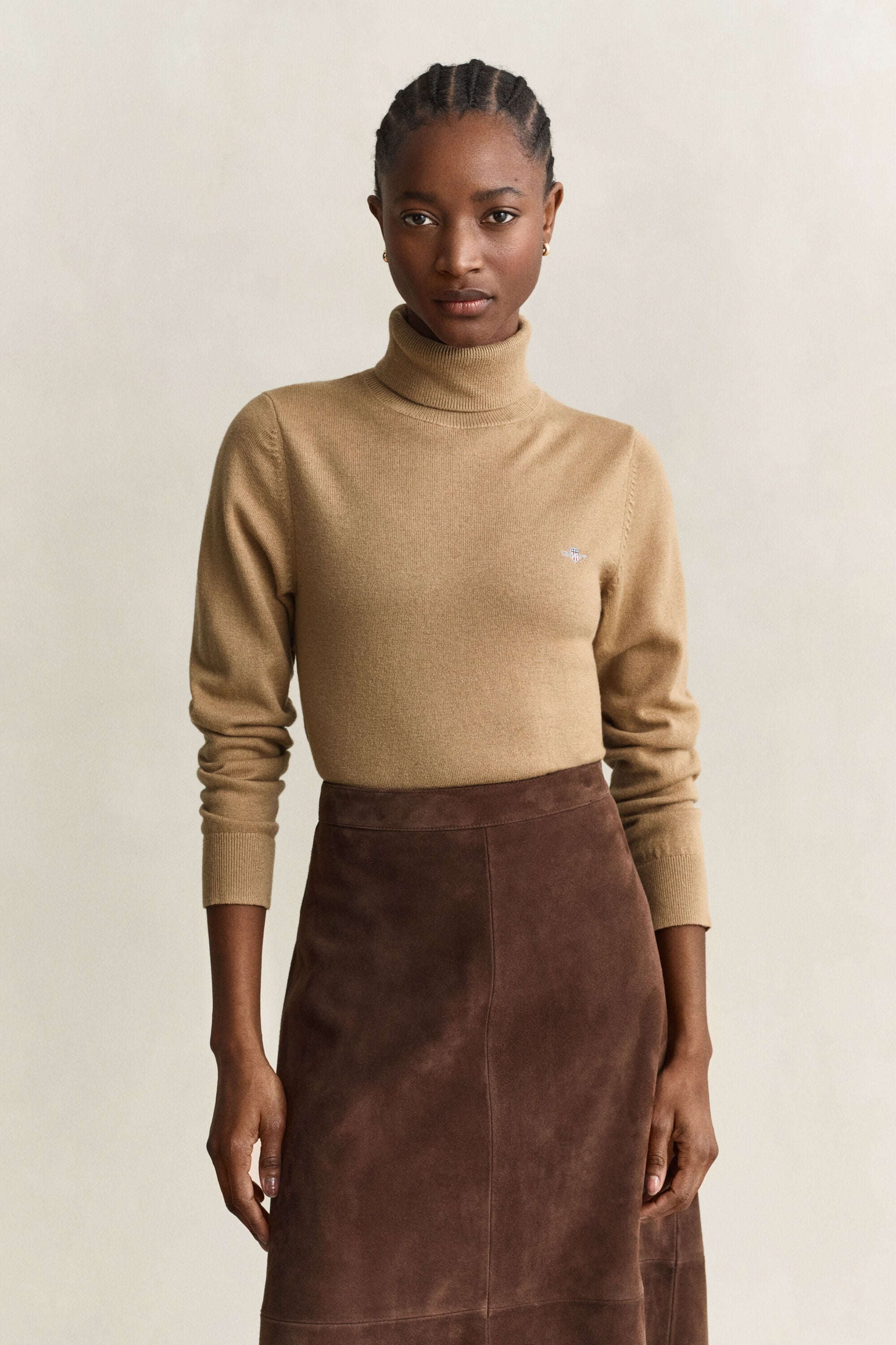 Pull col roulé en laine et coton