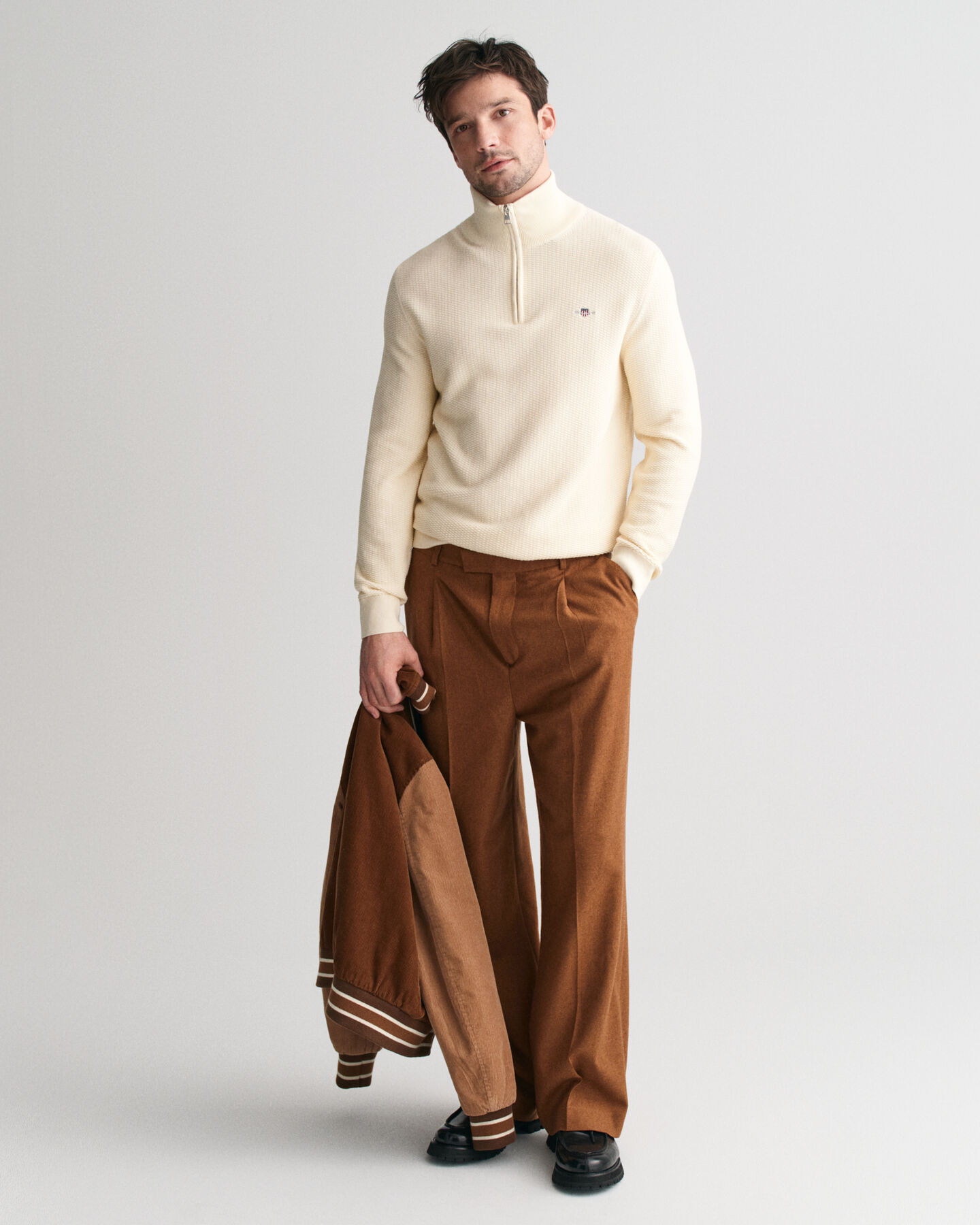 Pull à demi-zip en coton microtexturé