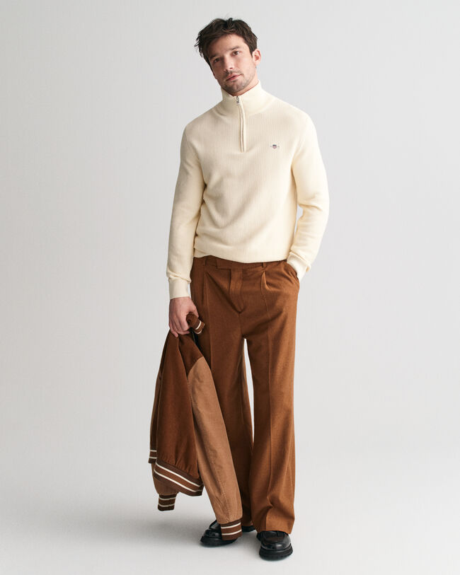 Pull à demi-zip en coton microtexturé