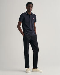 Polo en coton piqu&eacute; avec col &agrave; rayures et liser&eacute; contrast&eacute;