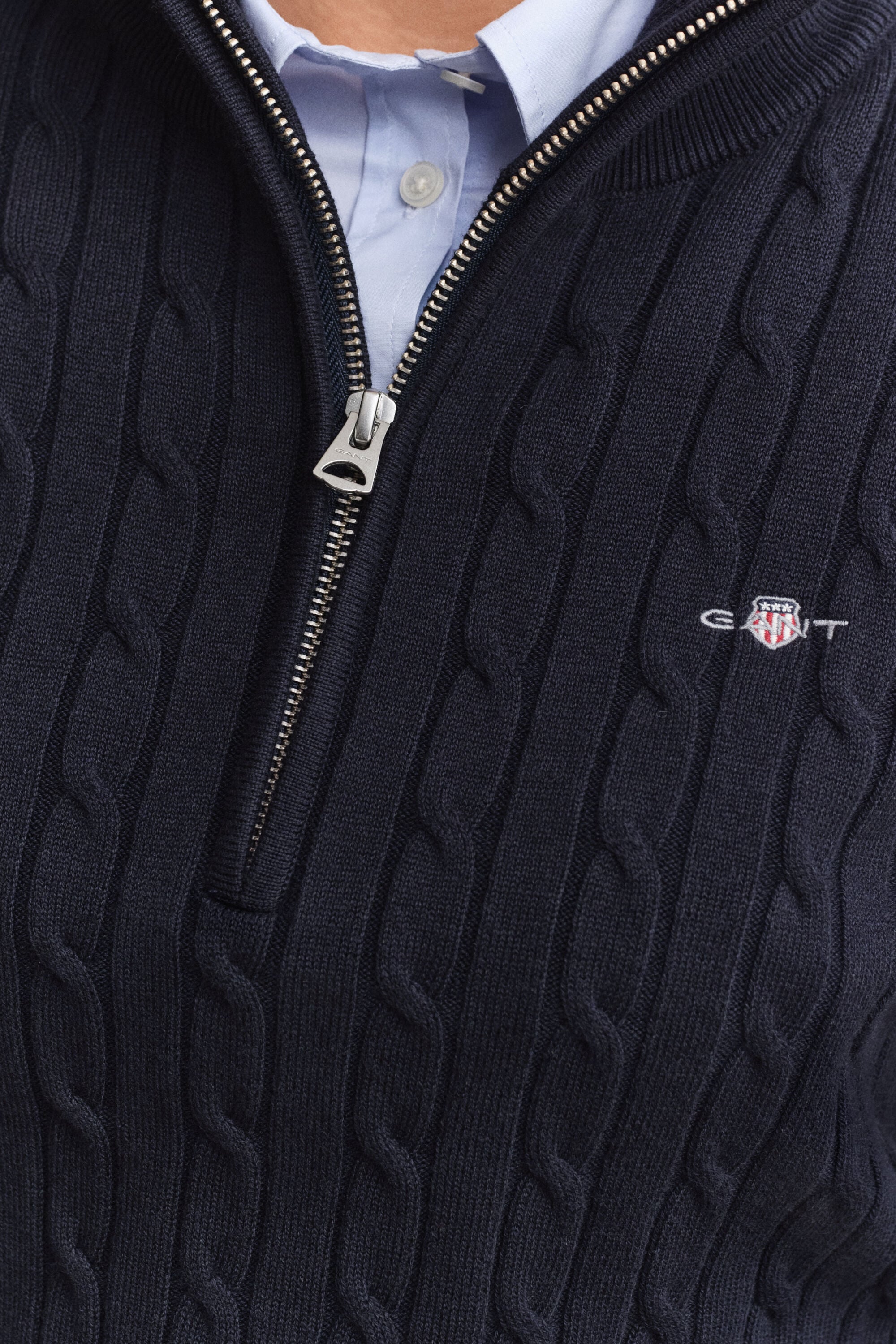 Pull à demi-zip en maille de coton torsadée stretch
