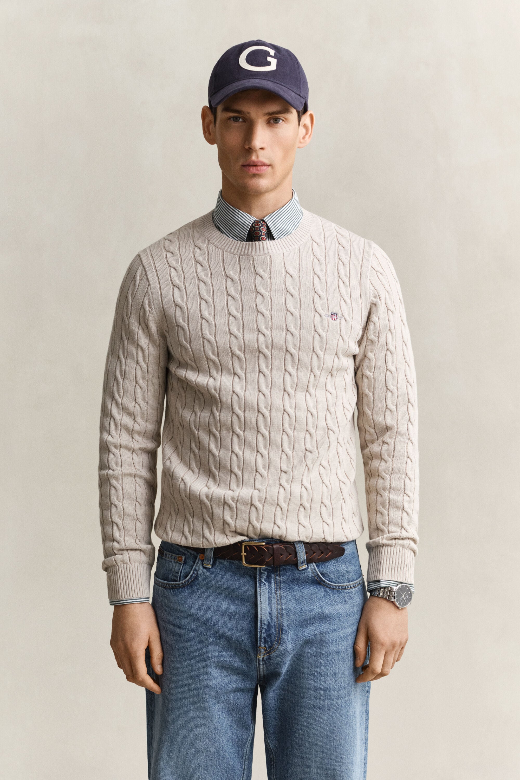 Pull col rond en maille de coton torsadée