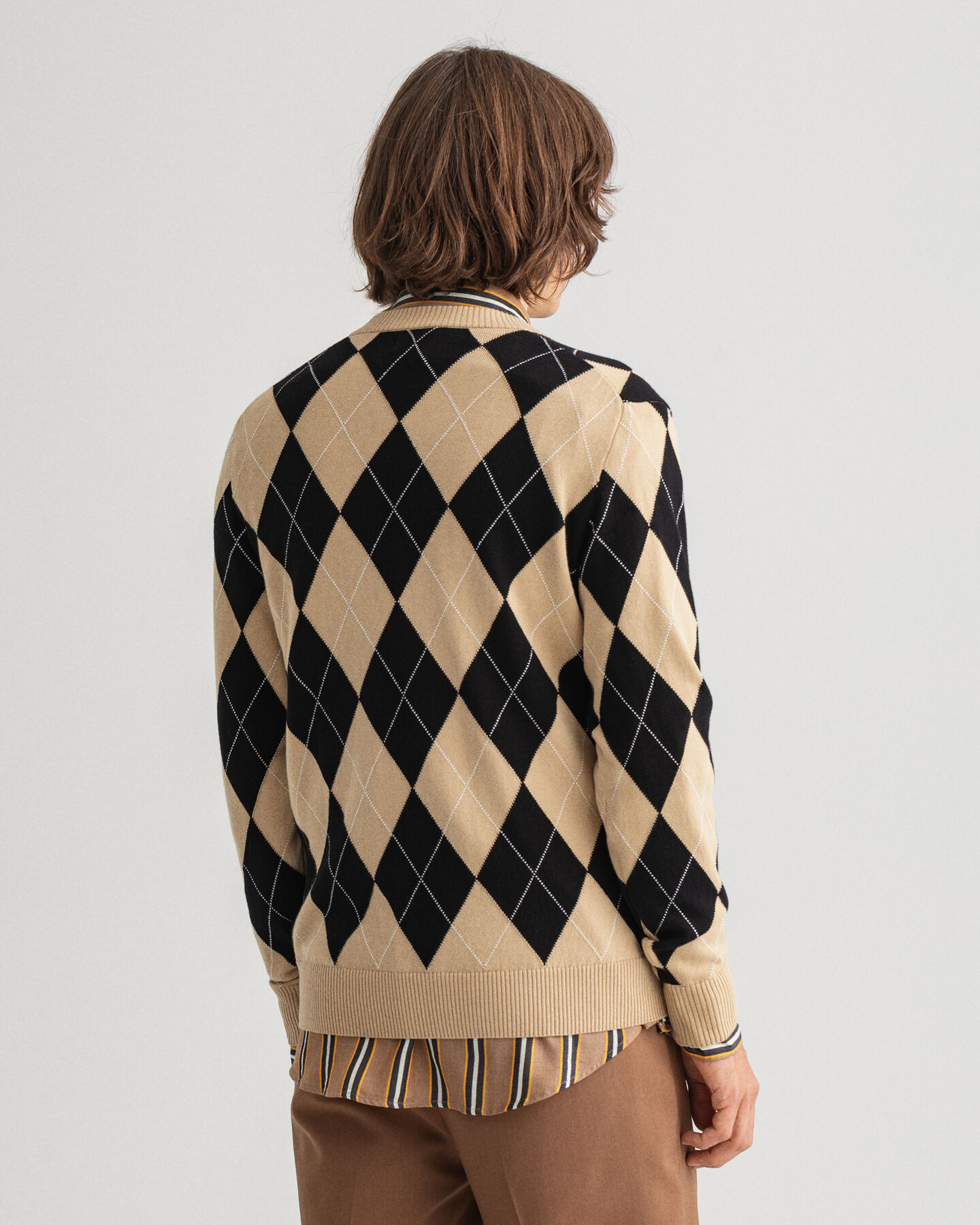 Pull col V à motif argyle