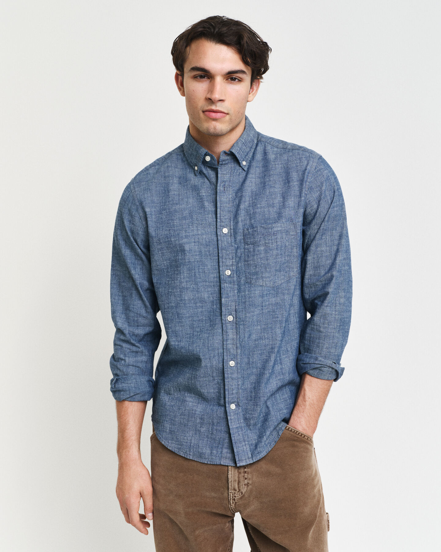 Chemise regular fit en chambray indigo