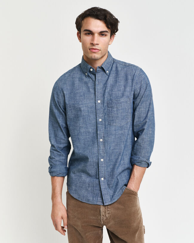 Chemise regular fit en chambray indigo