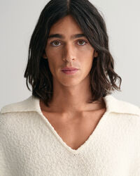 Pull fa&ccedil;on polo en coton et lin effet flamm&eacute;