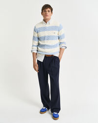 Pull col rond en maille de coton torsadée à rayures