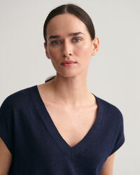 Pull sans manches col V en lin mélangé