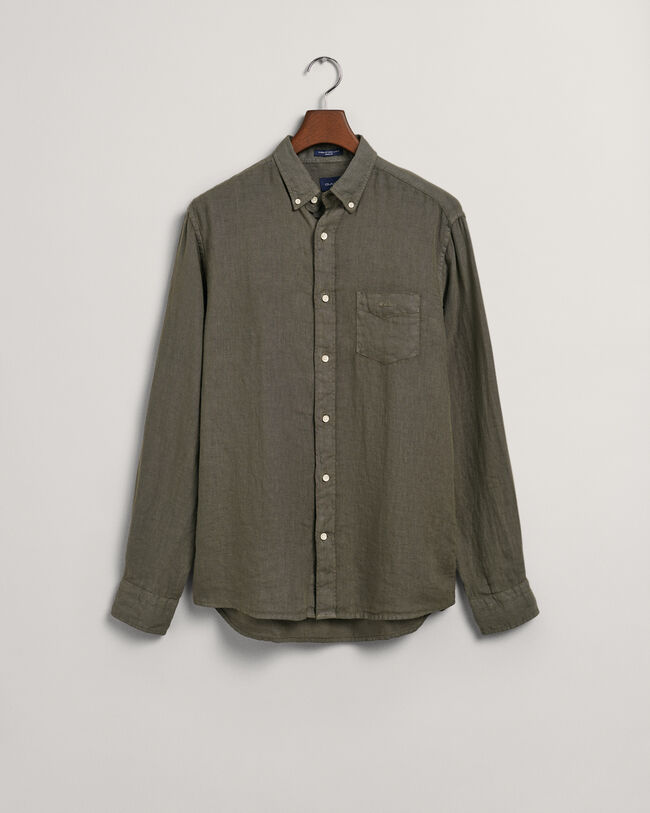 Chemise regular fit en lin teint en pi&egrave;ce