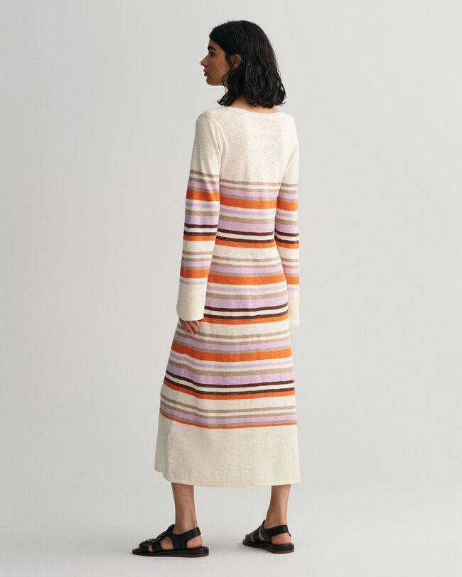 Robe ras du cou &agrave; rayures multicolores
