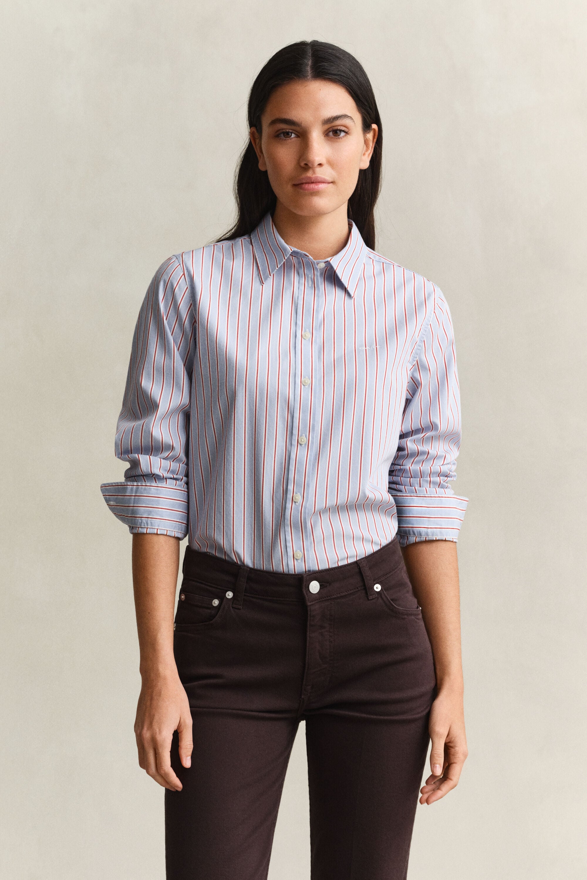 Chemise classique coupe regular en popeline à rayures