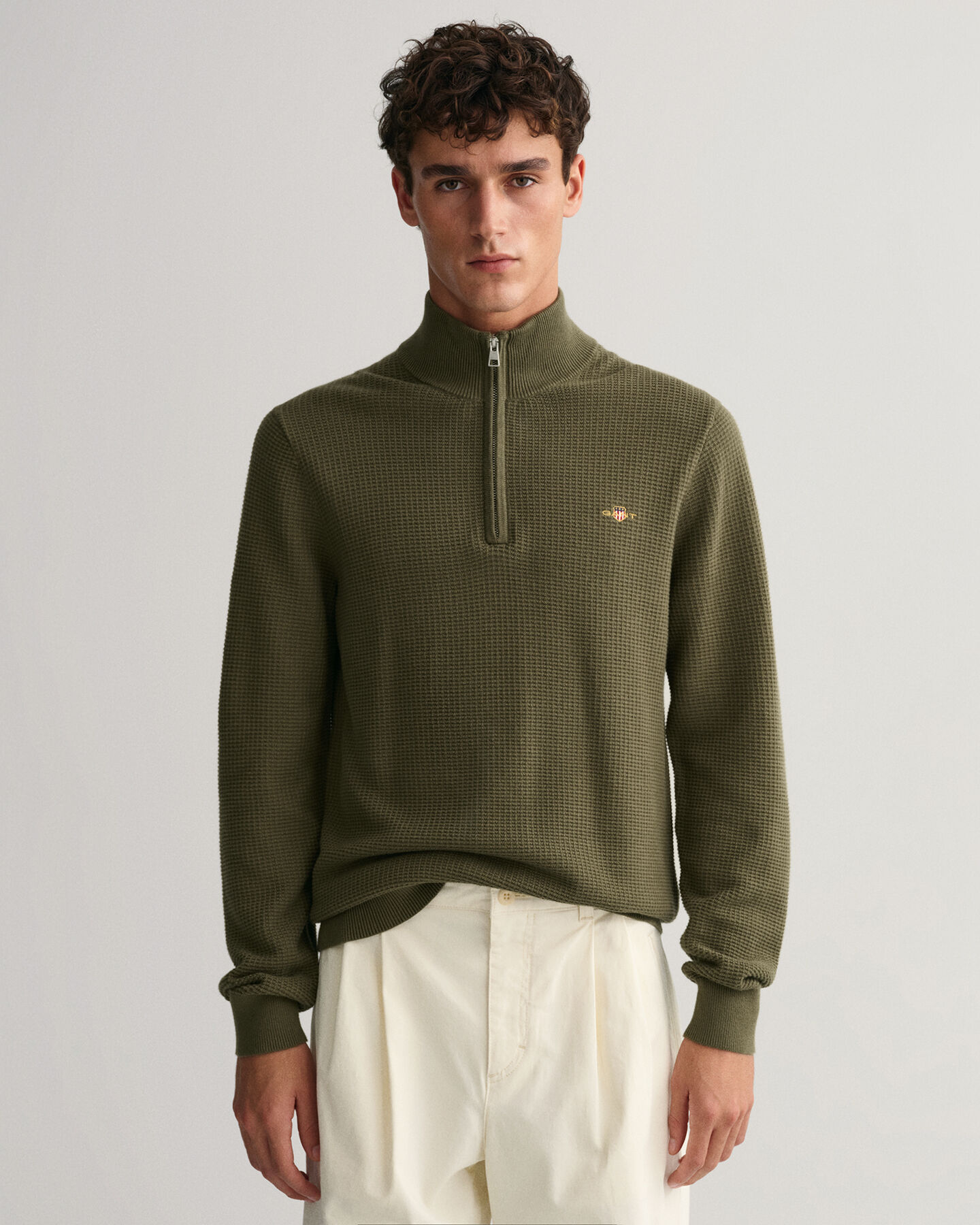Pull &agrave; demi-zip en coton Textured