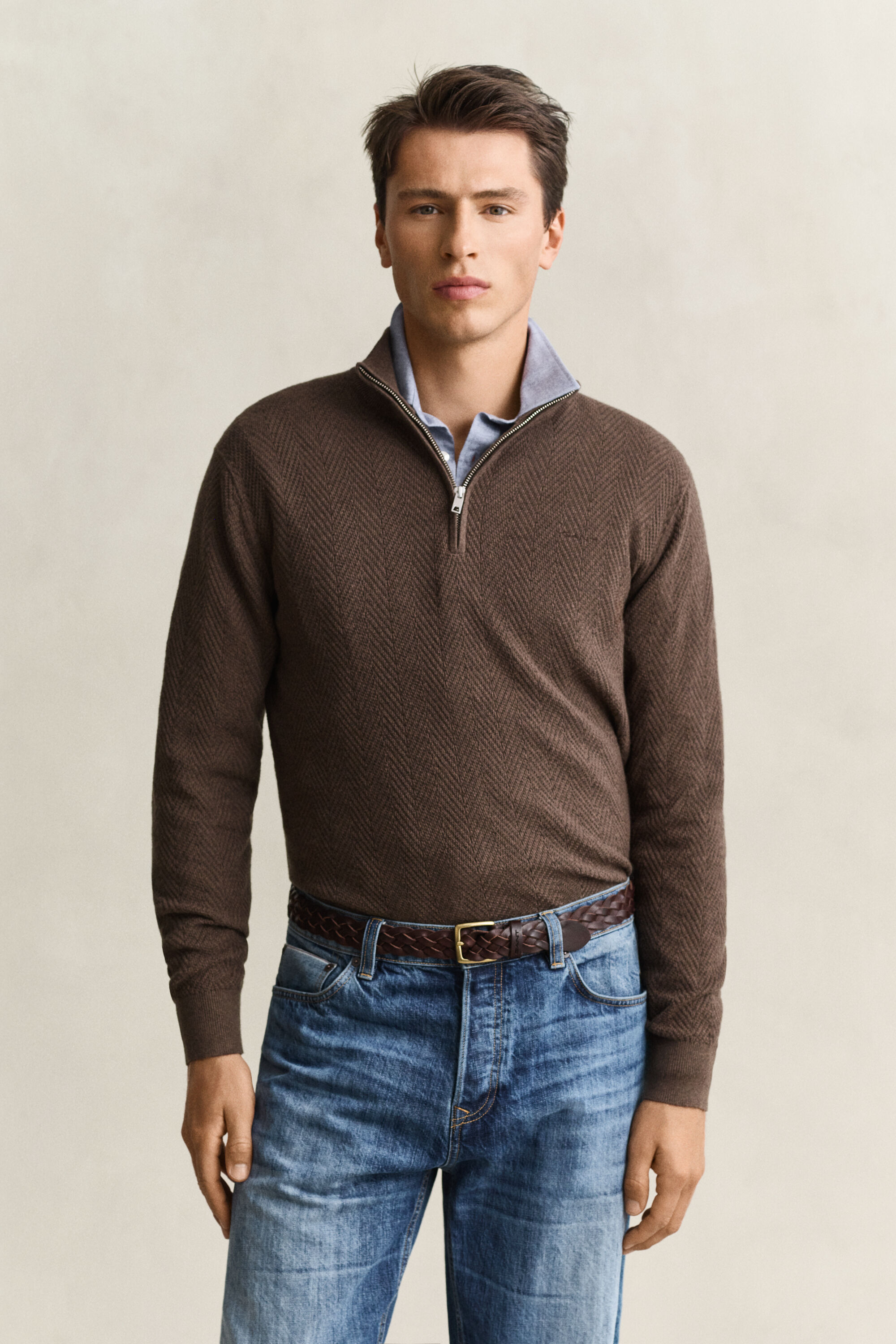 Pull à demi-zip avec chevrons