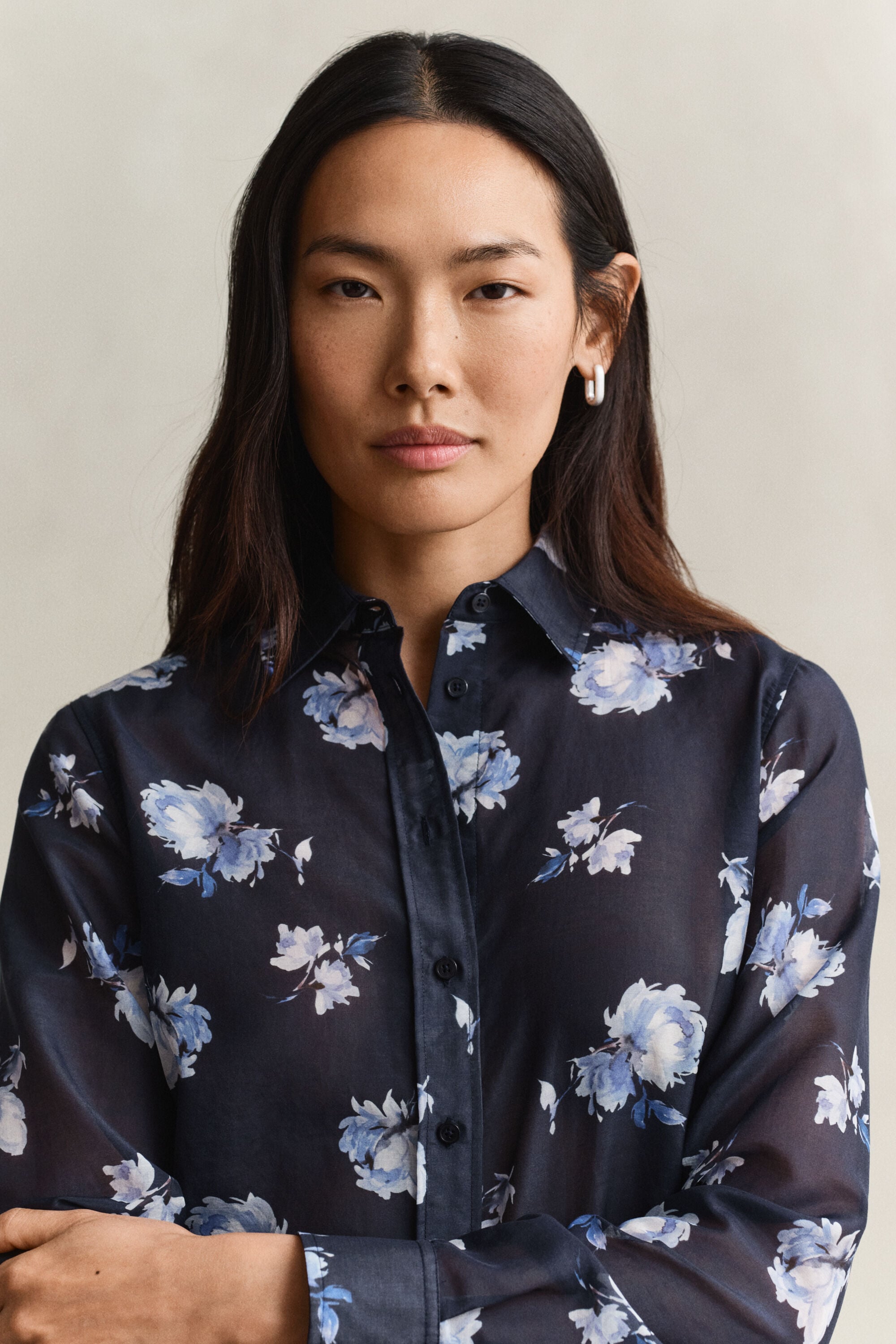 Chemise en coton et soie à imprimé floral