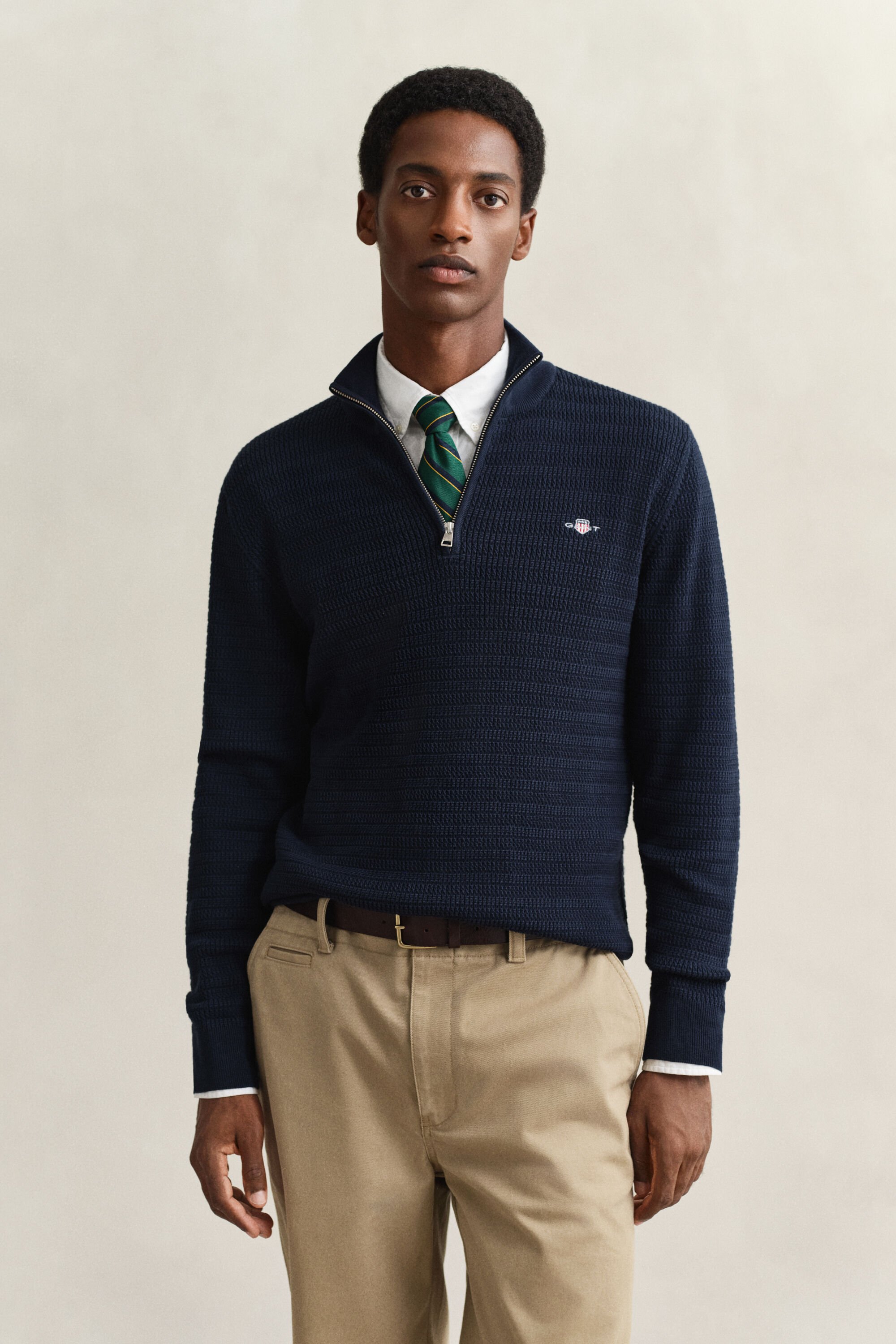 Pull à demi-zip en maille torsadée