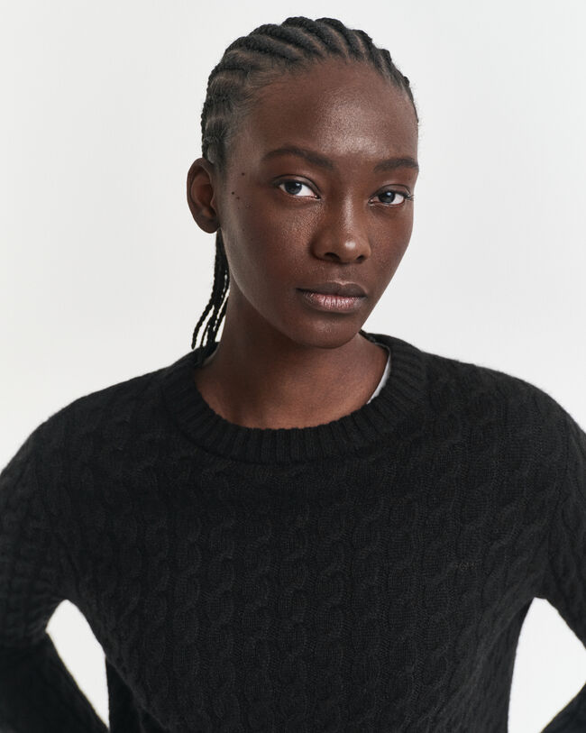 Pull col rond en maille torsadée de cachemire