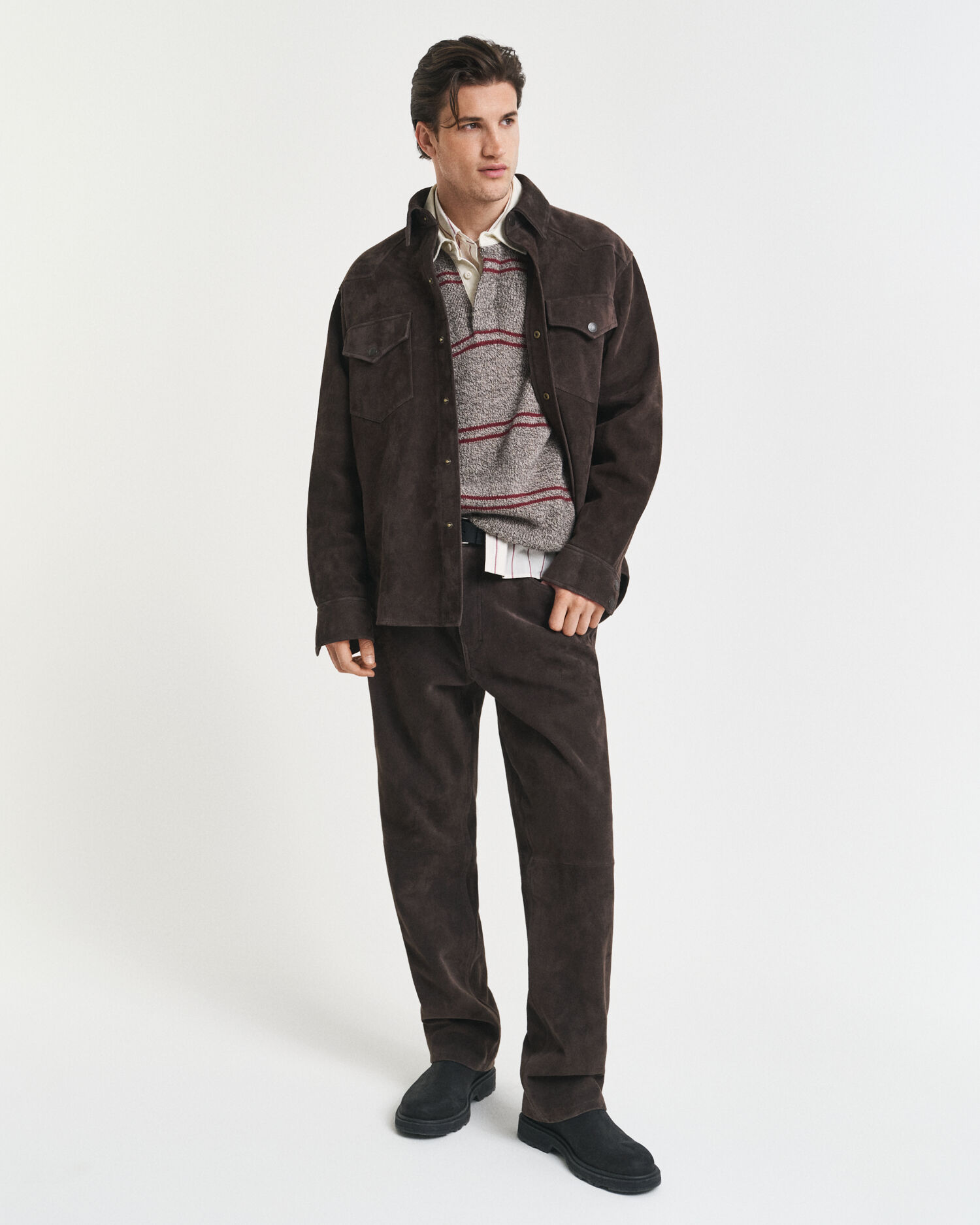 Pull façon polo en laine mélangée à rayures