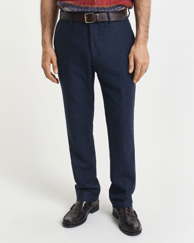 Pantalon de costume coupe slim en flanelle à chevrons