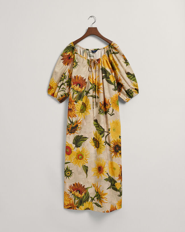 Robe froncée avec imprimé à tournesols