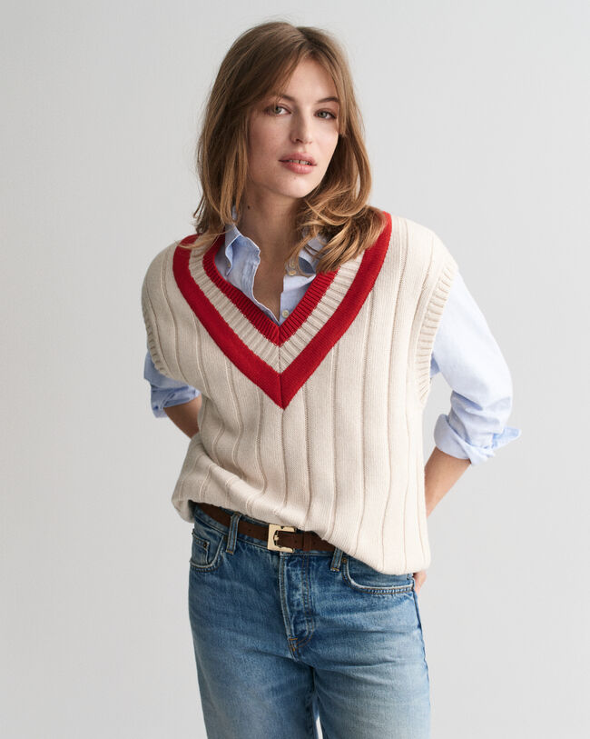 Veste col V sans manches de couleur contrastante