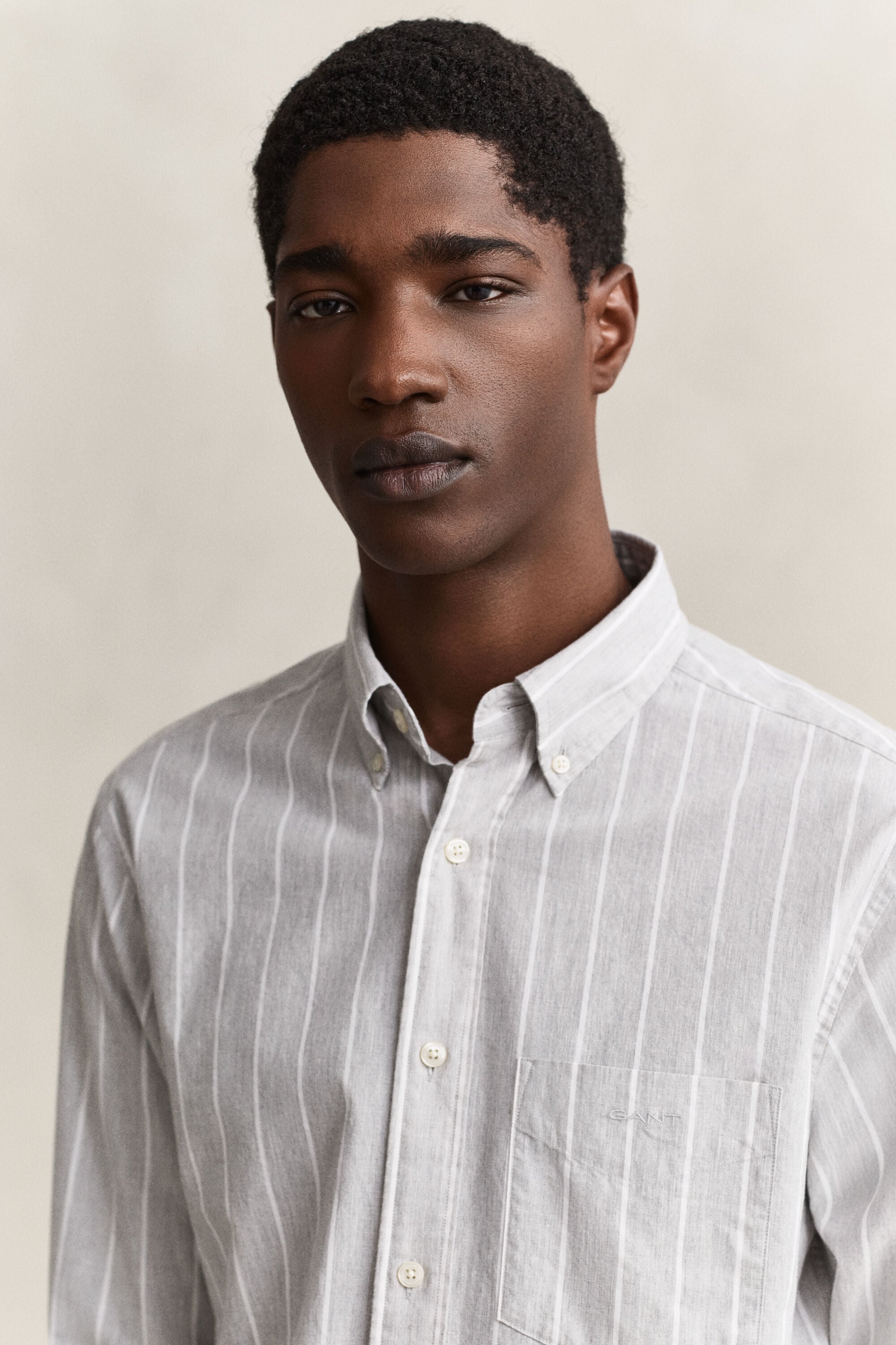 Chemise à rayures en popeline chinée