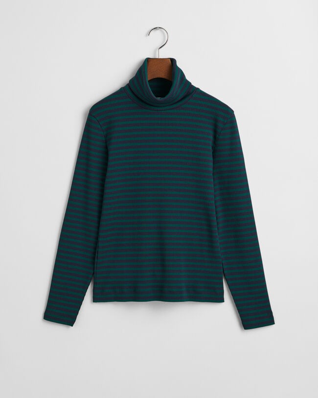 Haut col roulé côtelé à rayures et manches longues
