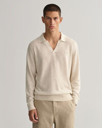 Pull façon polo en coton et lin