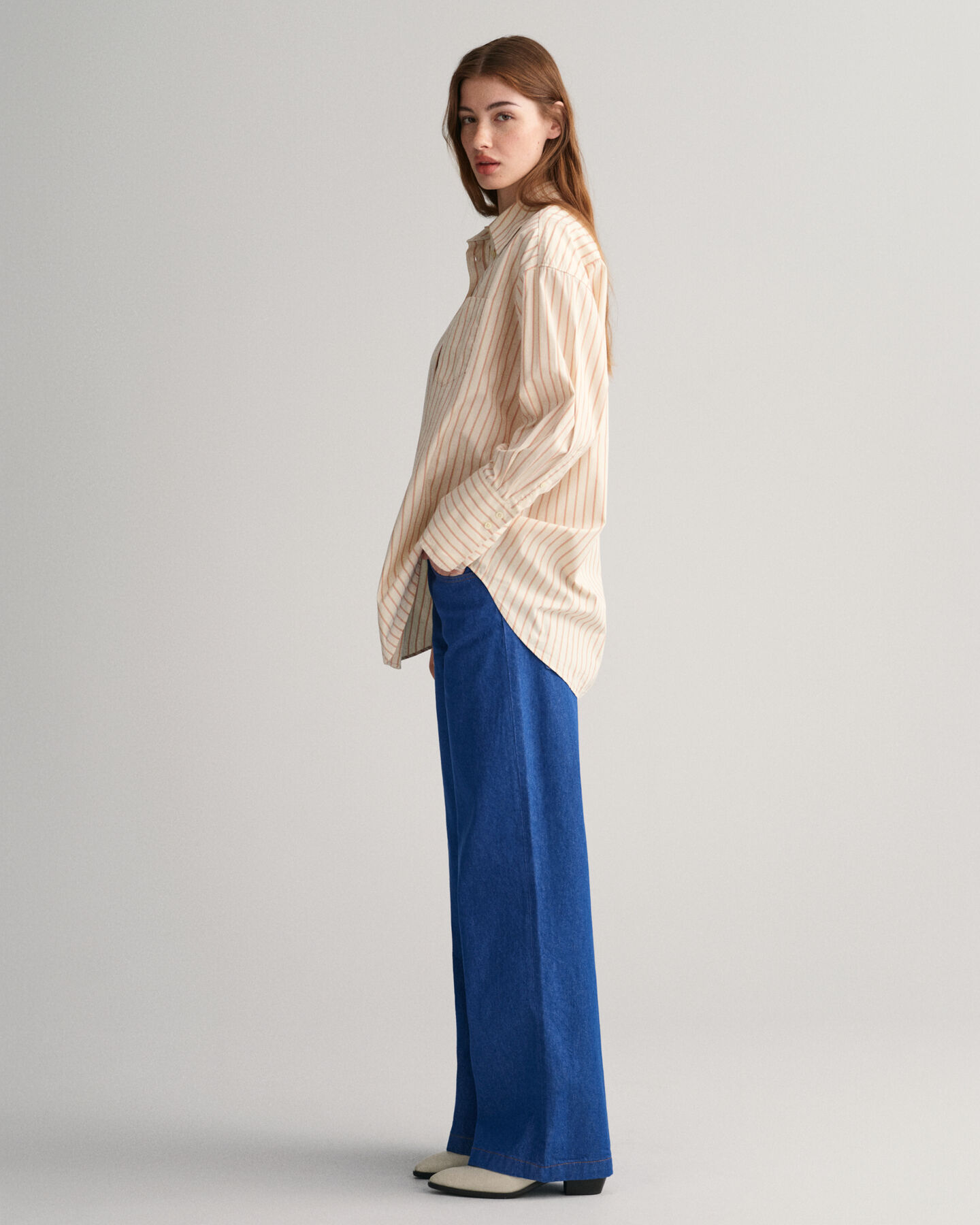 Chemise ultra-ample en popeline rayée à poignets hauts