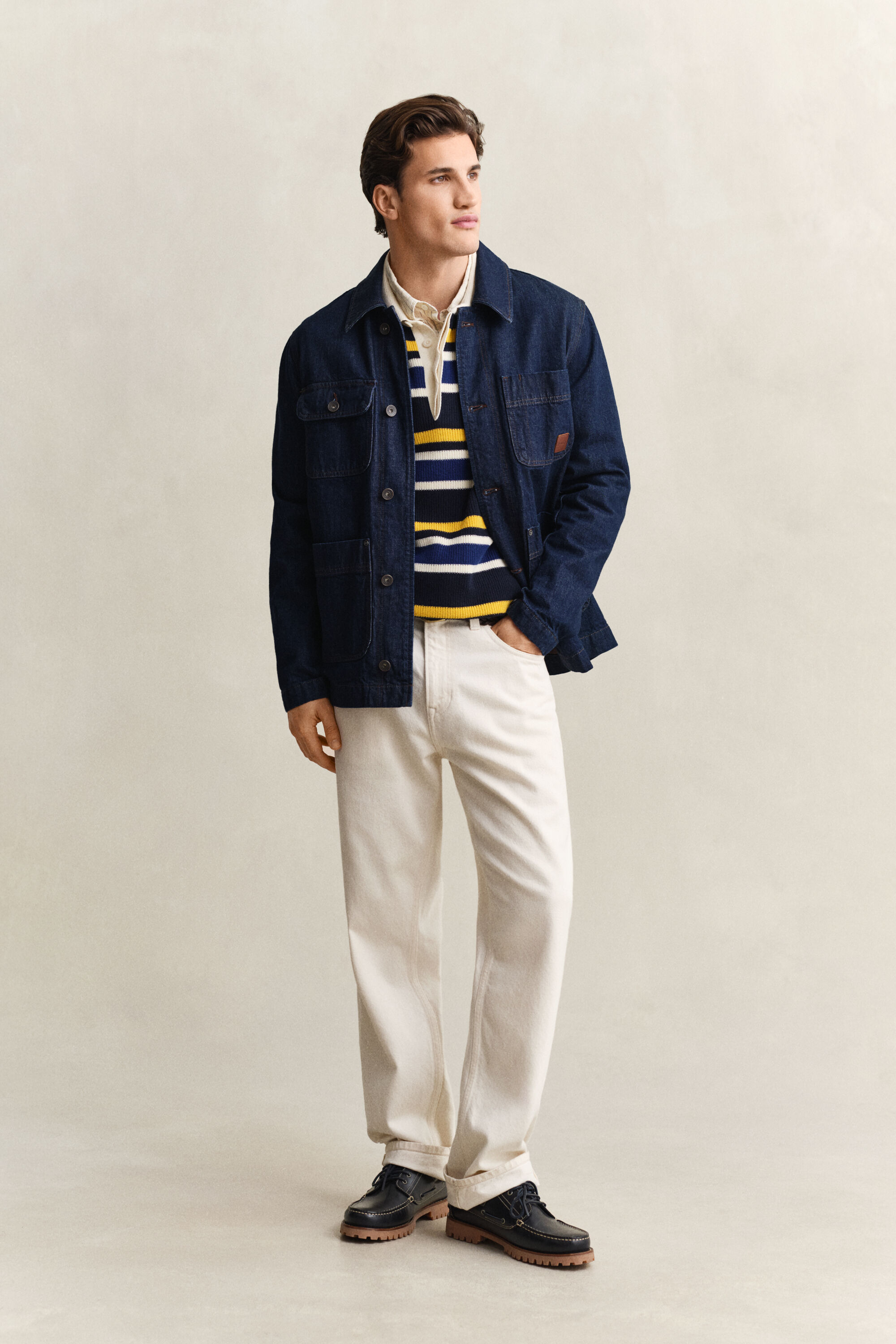 Pull façon polo côtelé à rayures